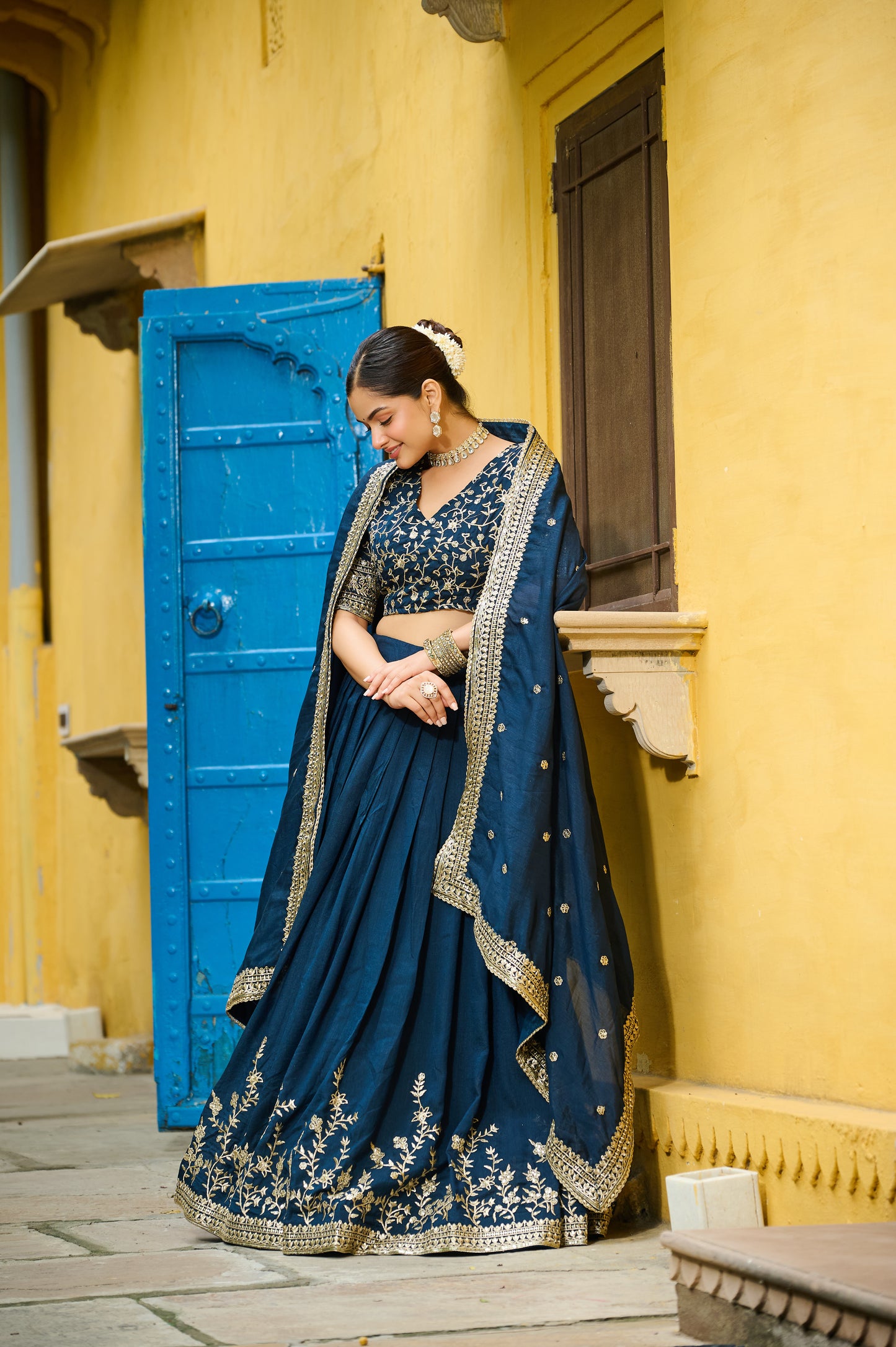 Blue Silk Embroidered Work Lehenga Choli