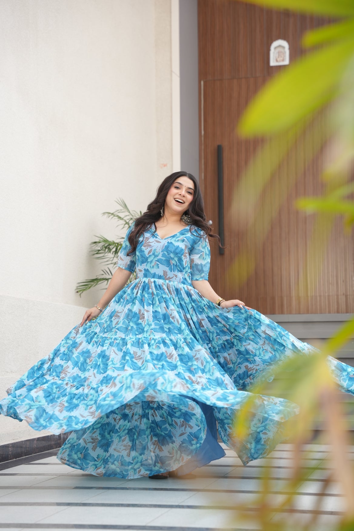 Sky Blue Georgette Printed Dress