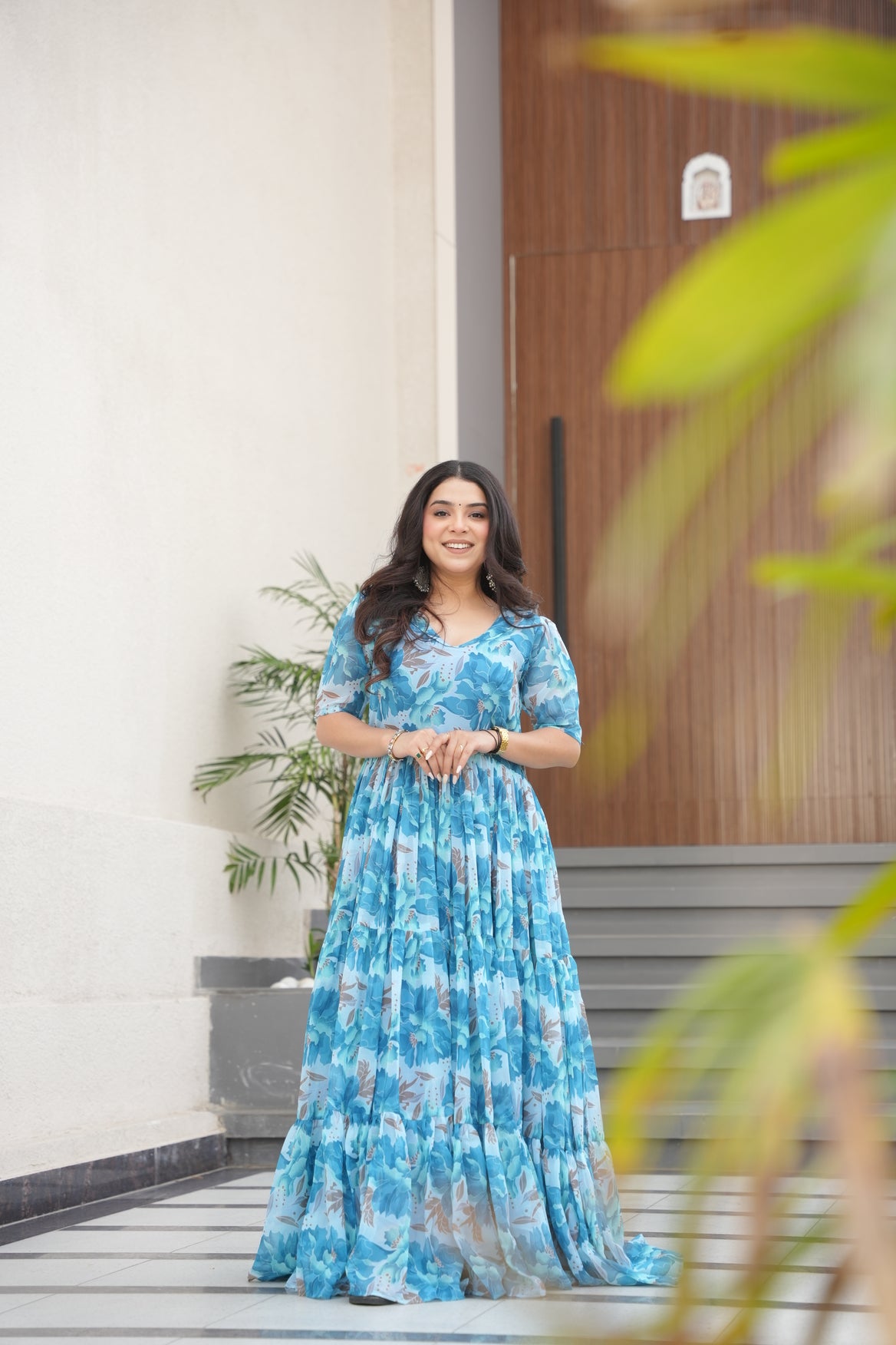Sky Blue Georgette Printed Dress