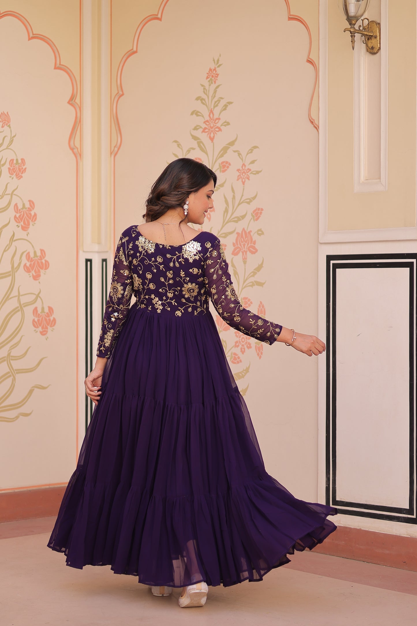 Purple Embroidered Ethnic One Piece Dress