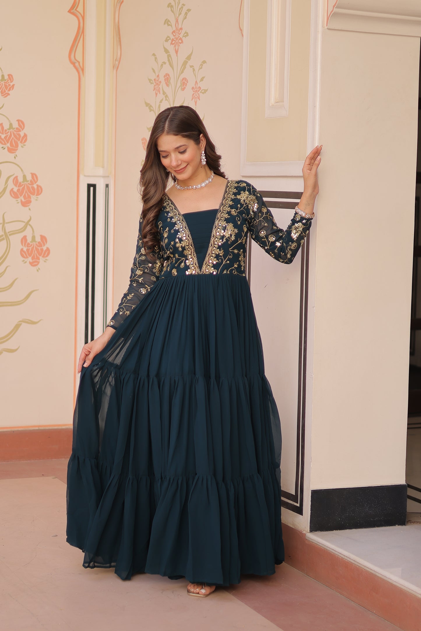 Rama Embroidered Ethnic One Piece Dress