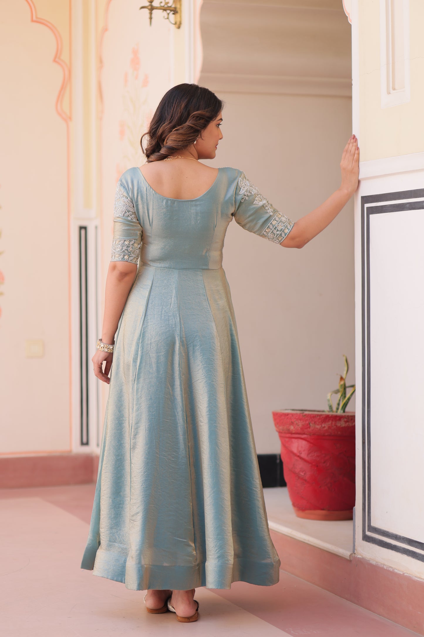 Festive Silk Ethnic Maxi Dress