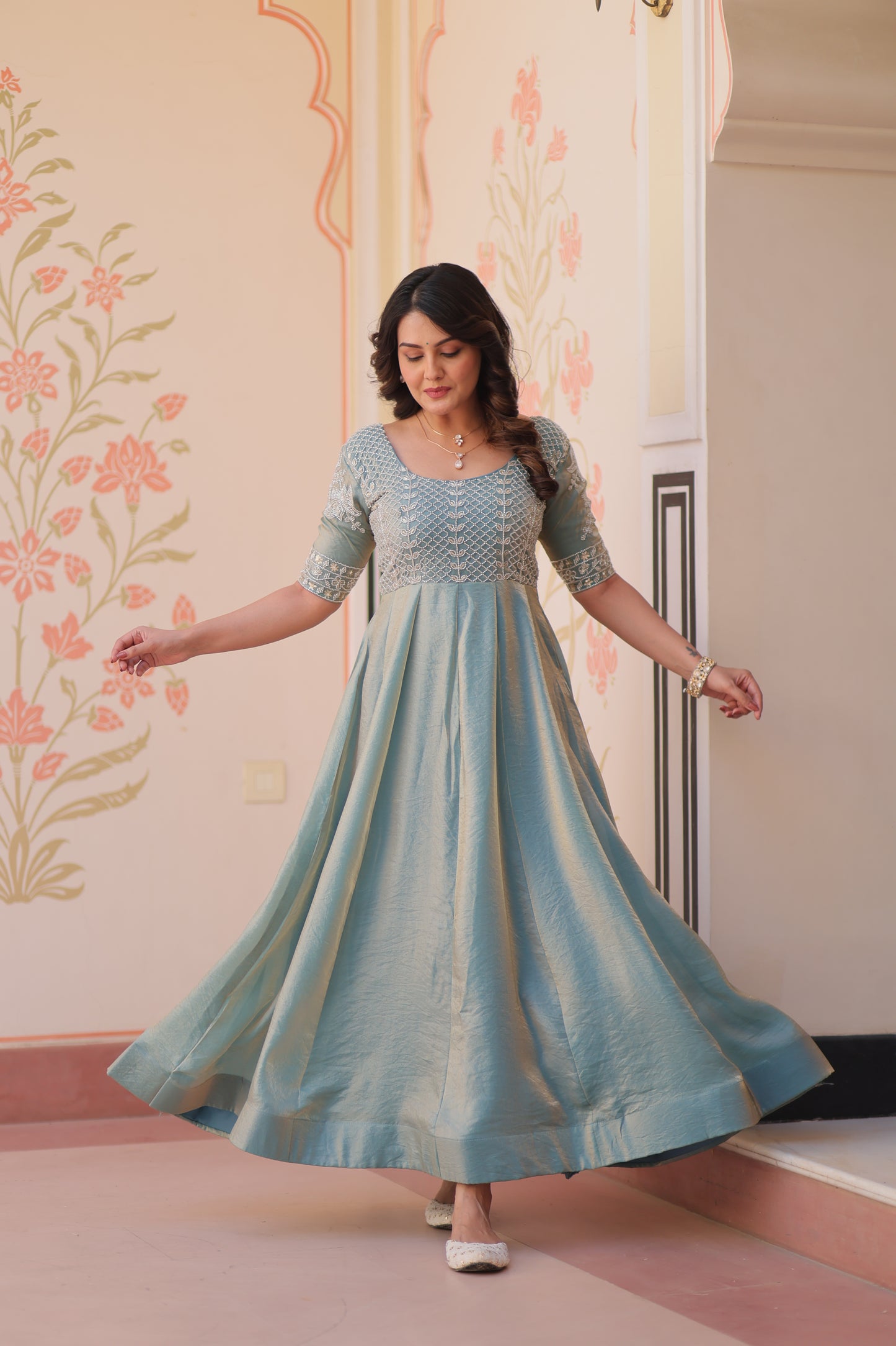 Festive Silk Ethnic Maxi Dress