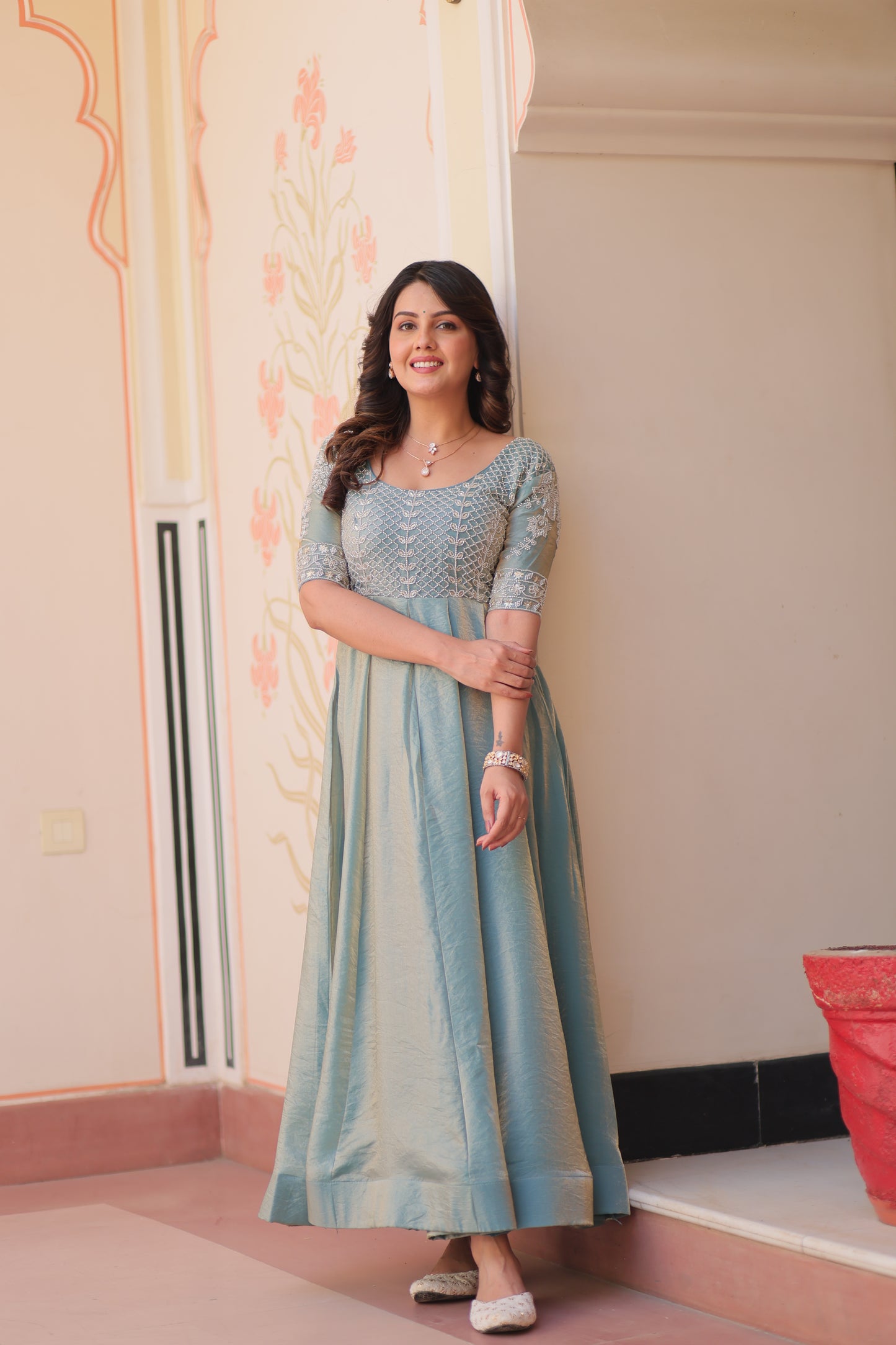 Festive Silk Ethnic Maxi Dress
