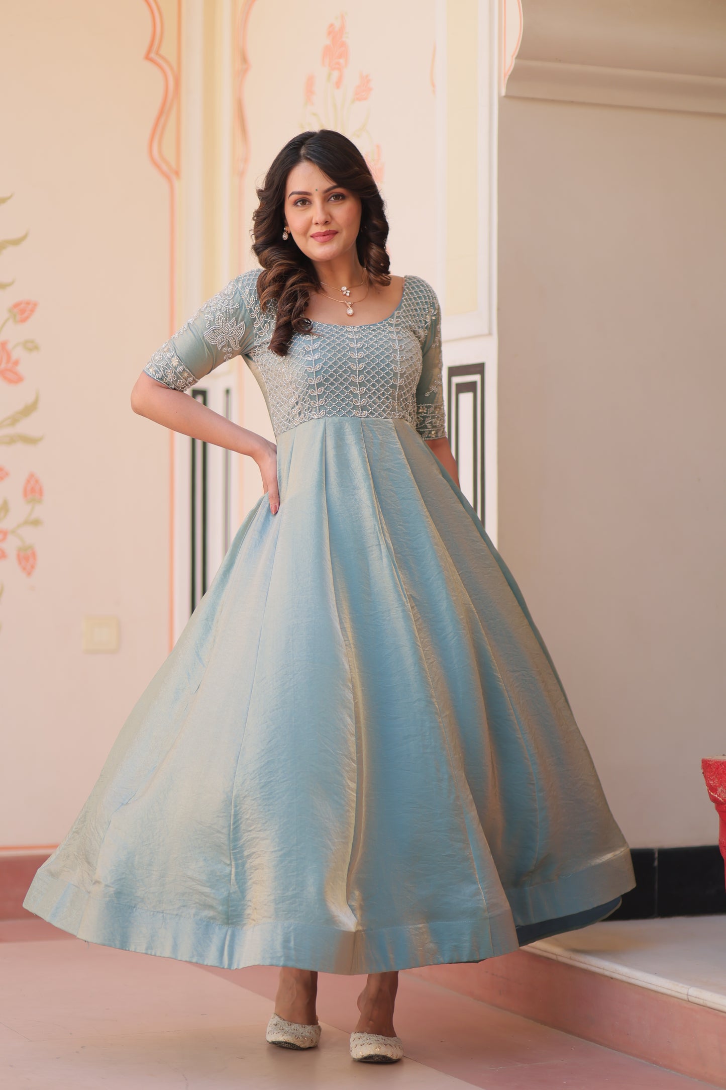 Festive Silk Ethnic Maxi Dress