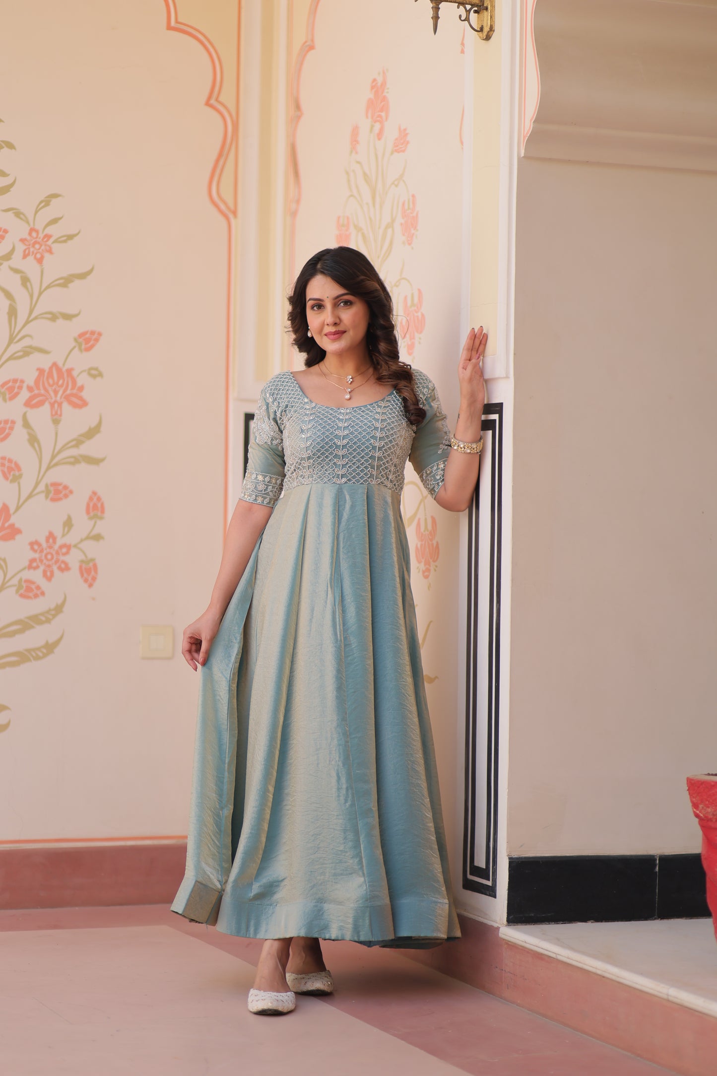 Festive Silk Ethnic Maxi Dress
