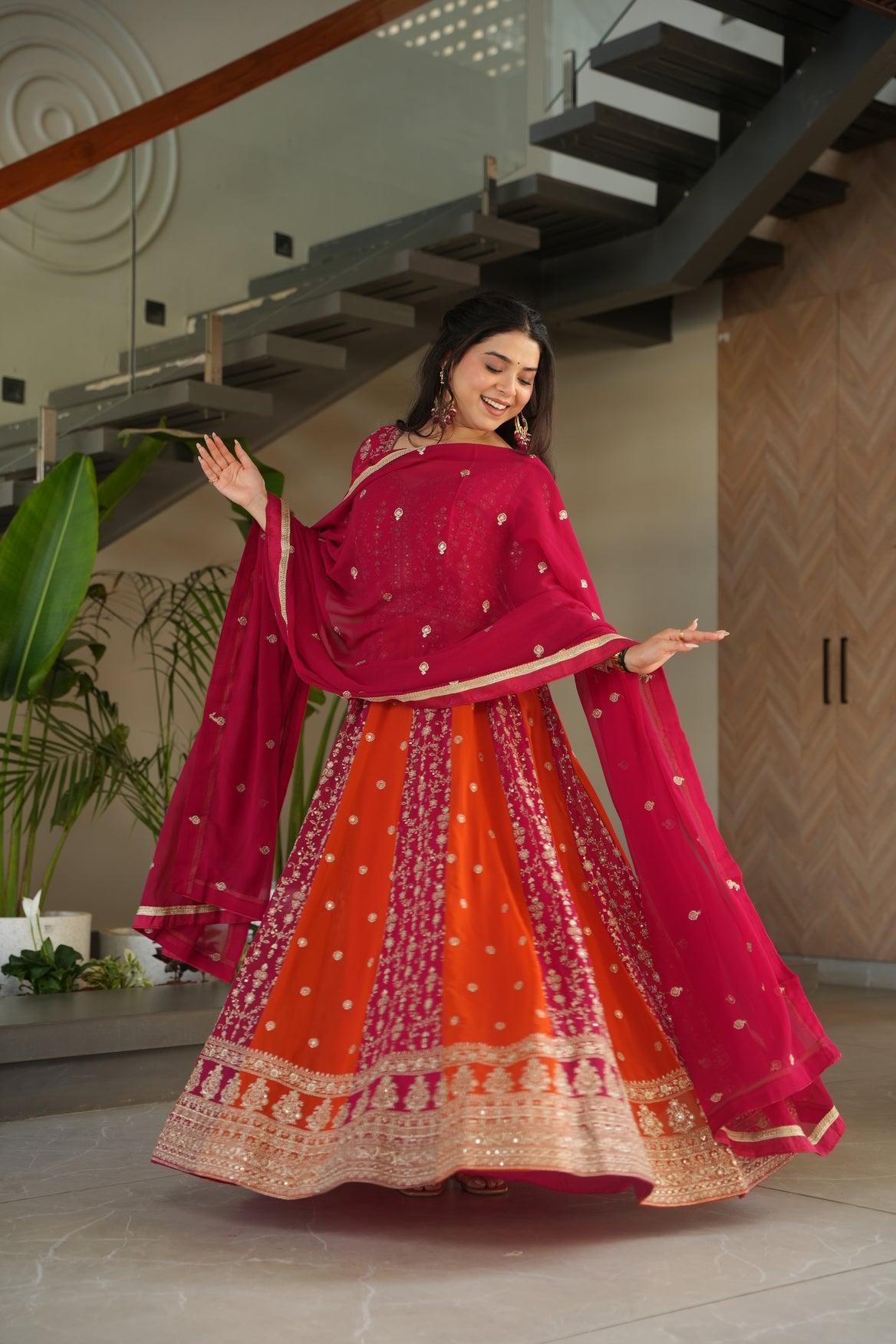 Pink Georgette Embrodary kali work gown with dupatta