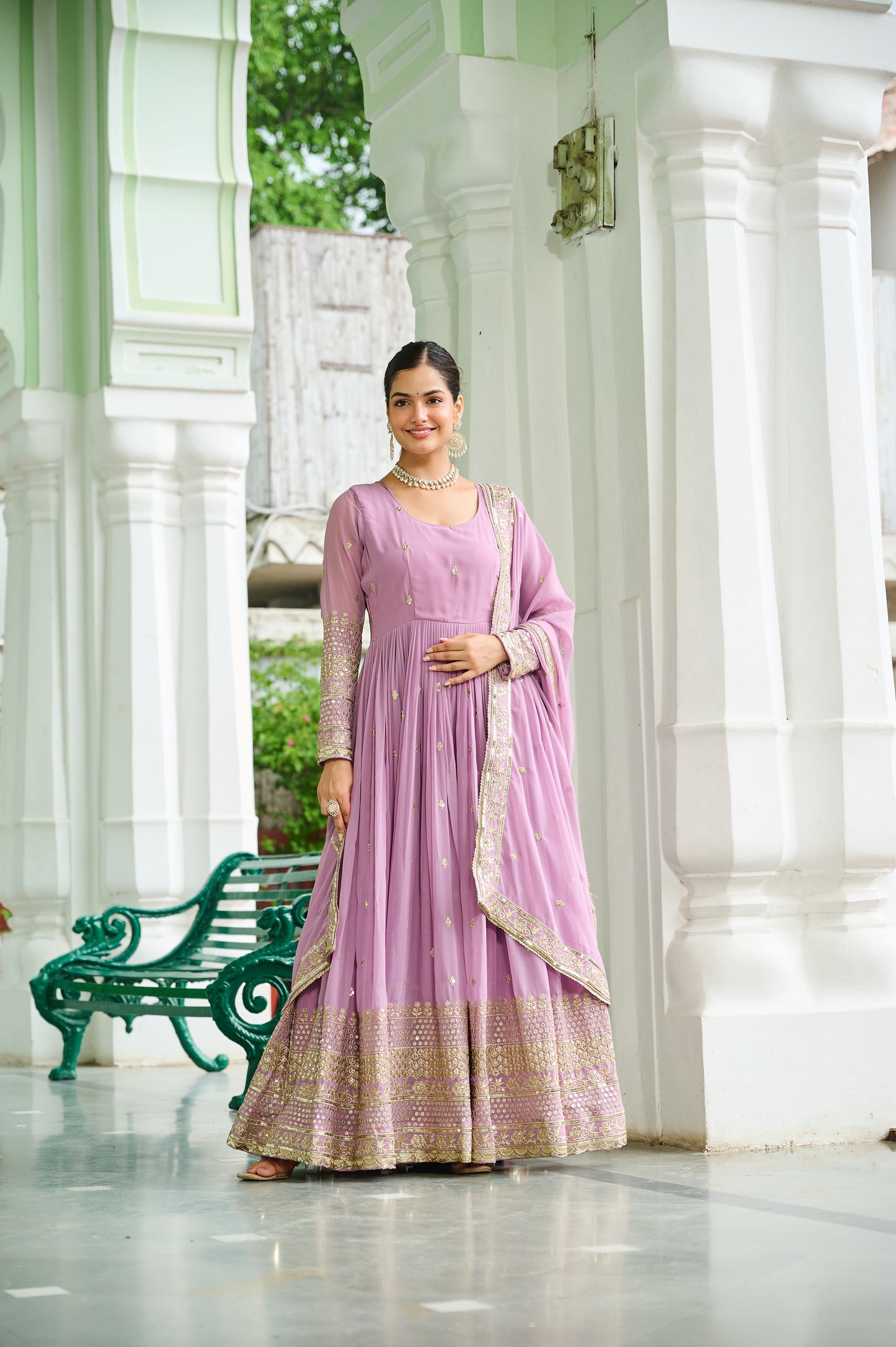 Pink Georgette Embroidery Anarkali Gown With Dupatta
