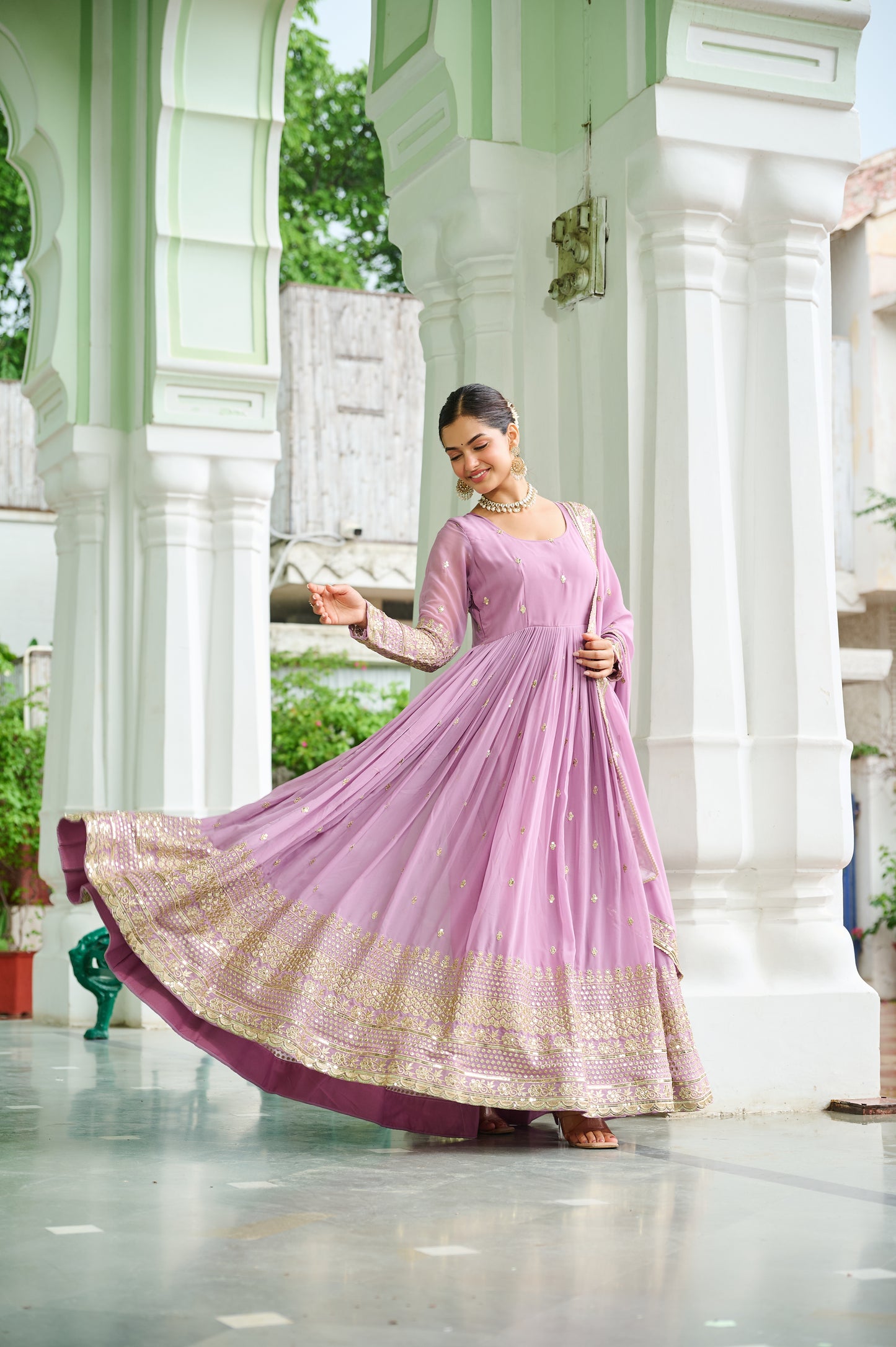 Pink Georgette Embroidery Anarkali Gown With Dupatta