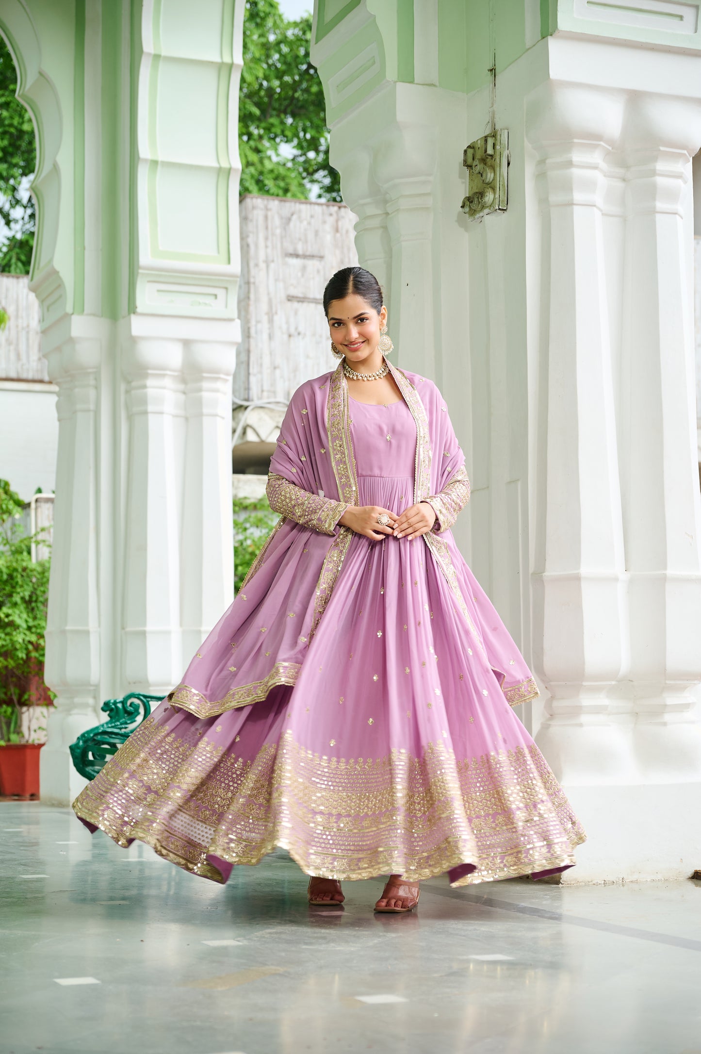 Pink Georgette Embroidery Anarkali Gown With Dupatta