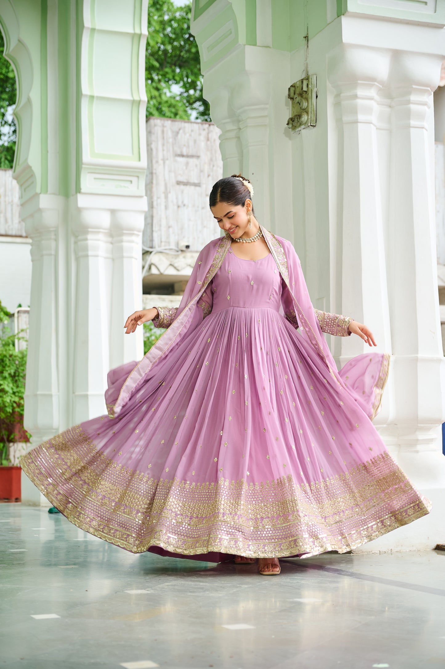 Pink Georgette Embroidery Anarkali Gown With Dupatta