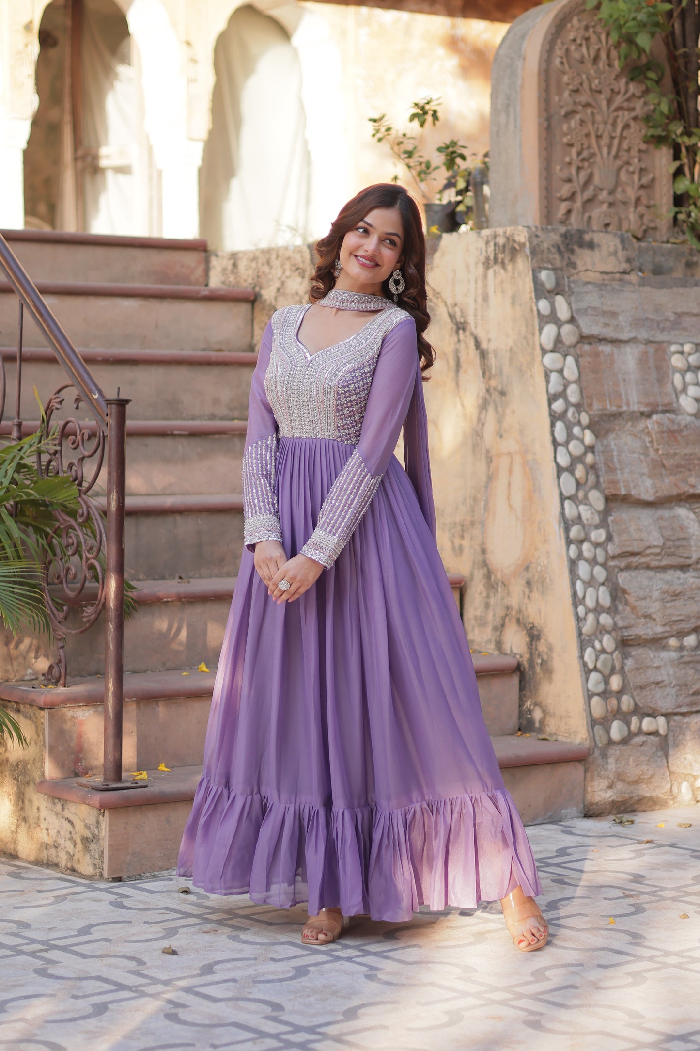 Lavender Sequins Georgette Dress