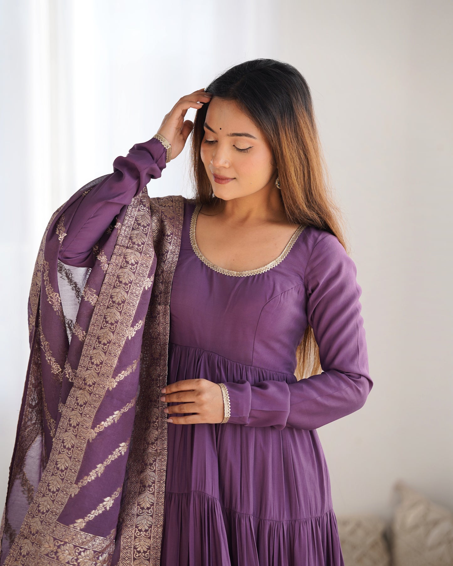 Lavender Silk Anarkali Suit With Dupatta 2