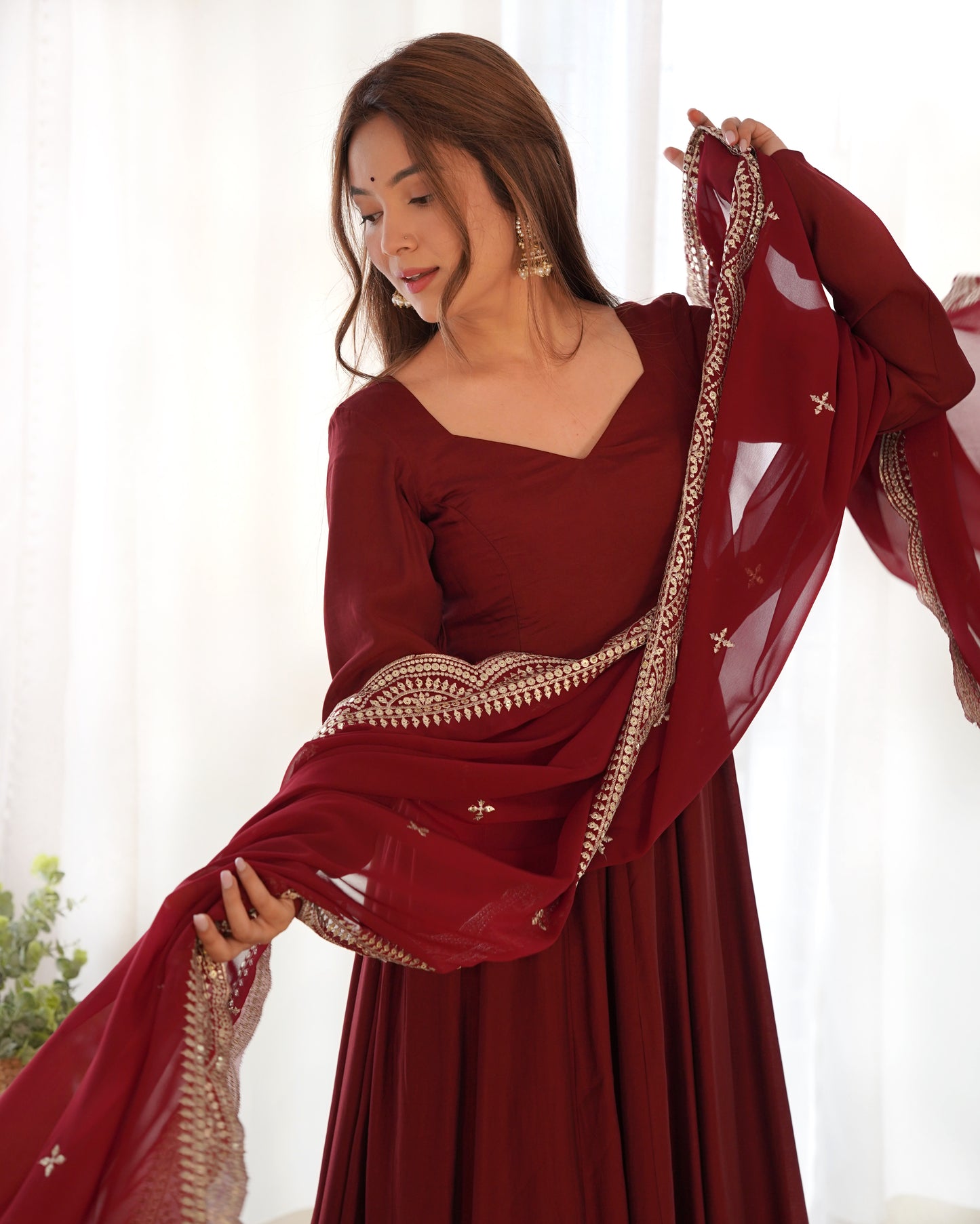 Maroon Silk Anarkali Suit With Dupatta 8