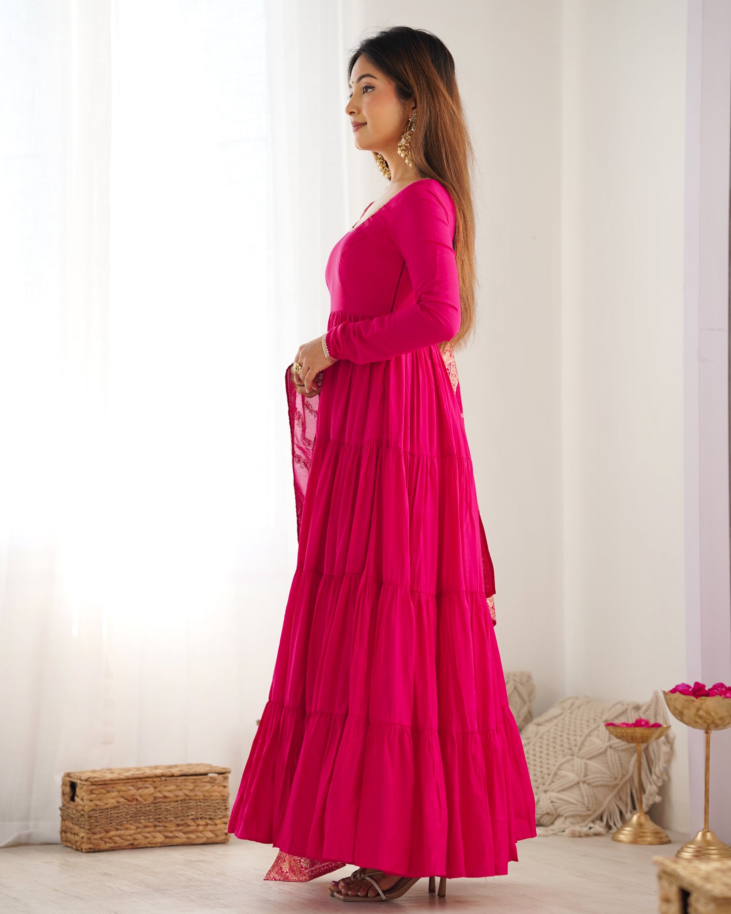Pink Silk Anarkali Suit With Dupatta 12