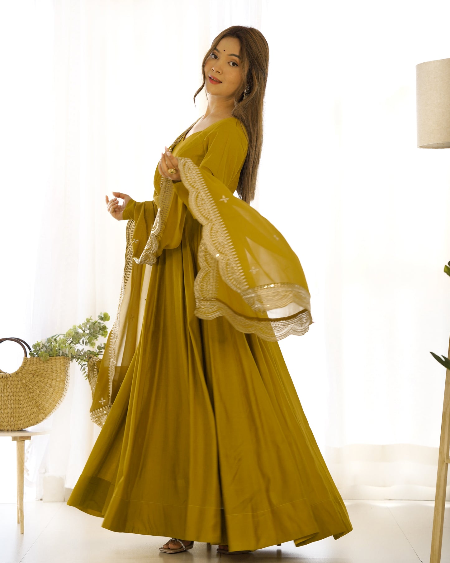 Yellow Silk Anarkali Suit With Yellow Dupatta 5