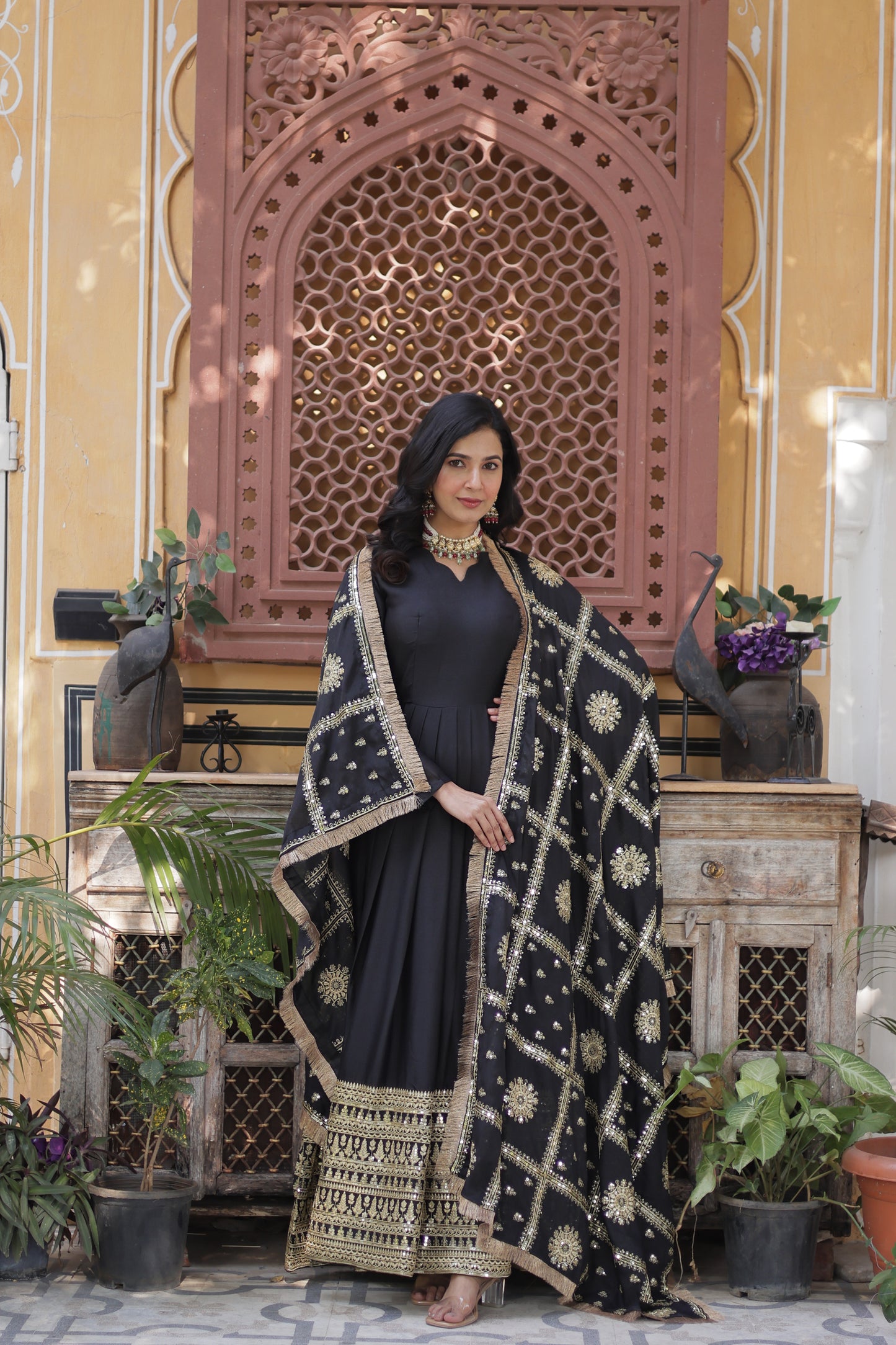 black georgette gown with dupatta