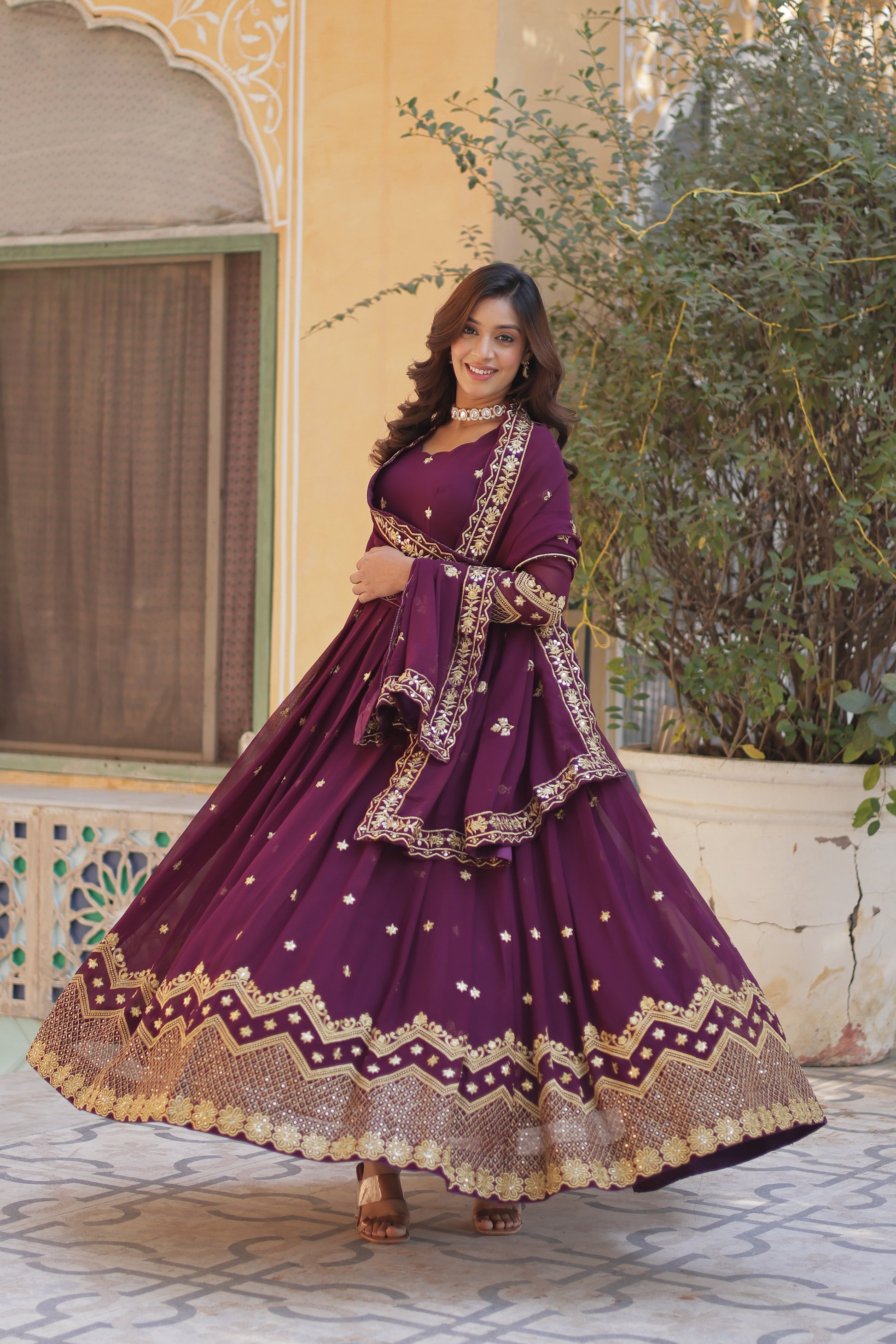 embroidered gown with dupatta
