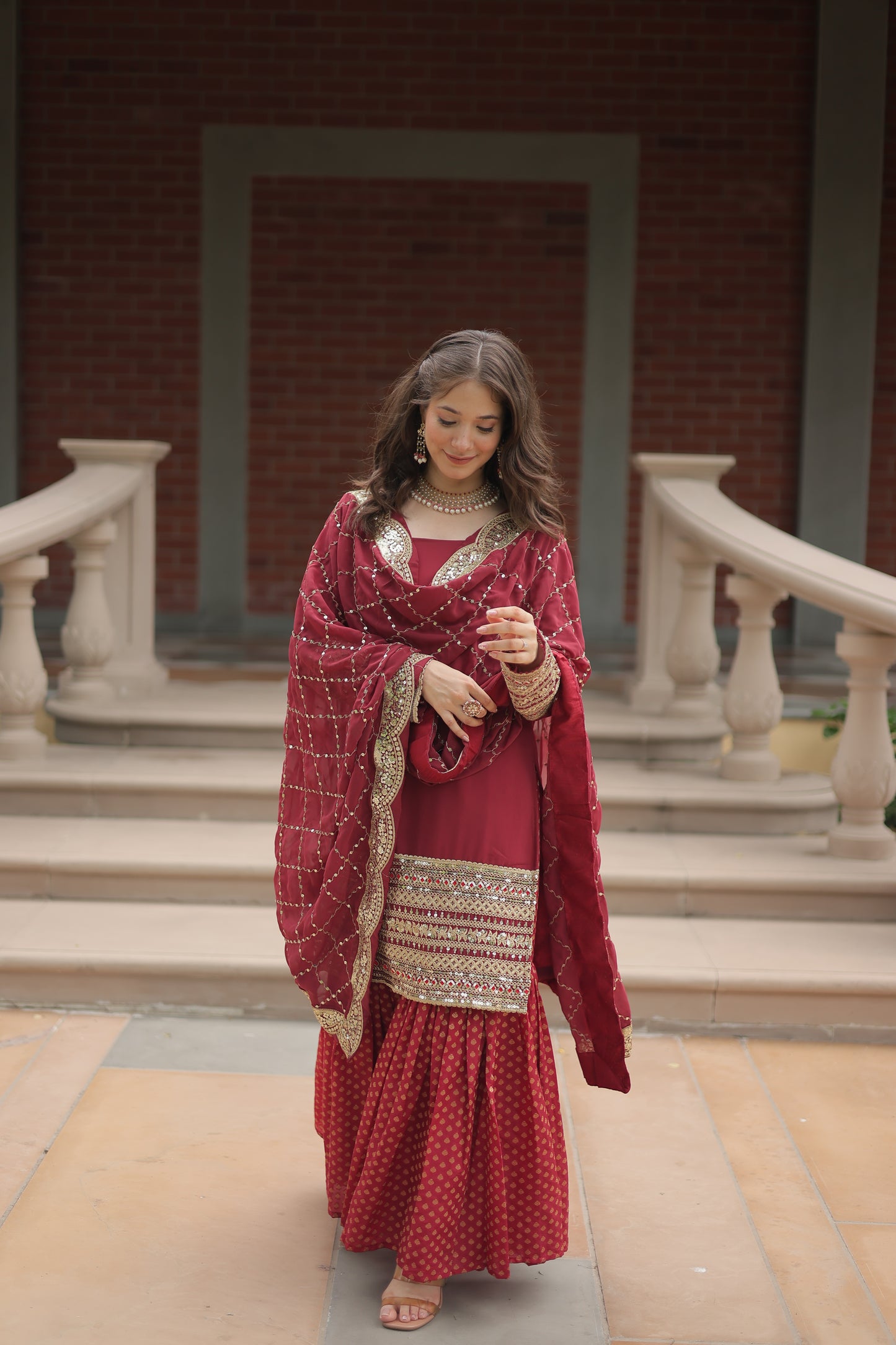 embroidered sharara suit set