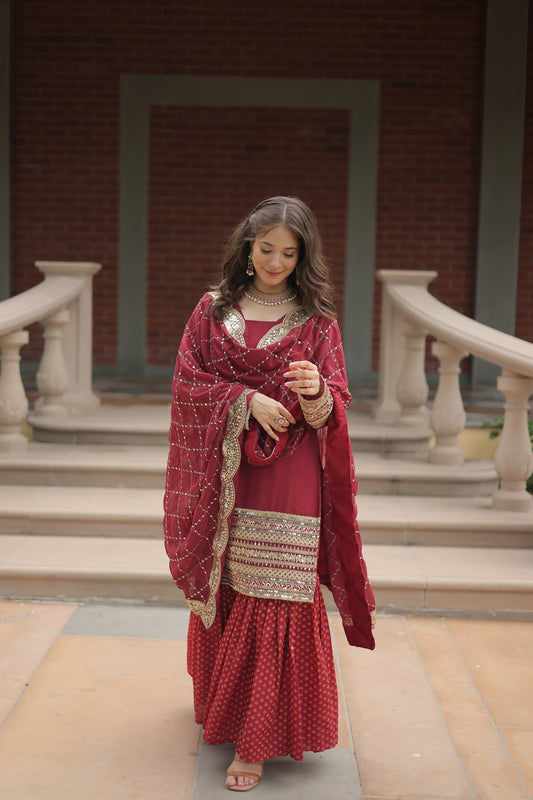 embroidered sharara suit set