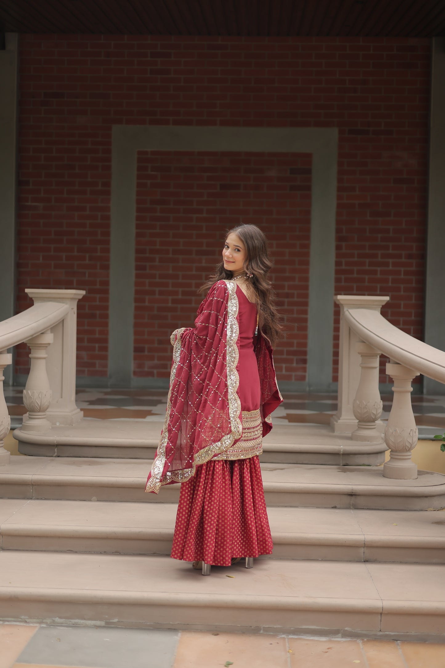embroidered sharara suit set