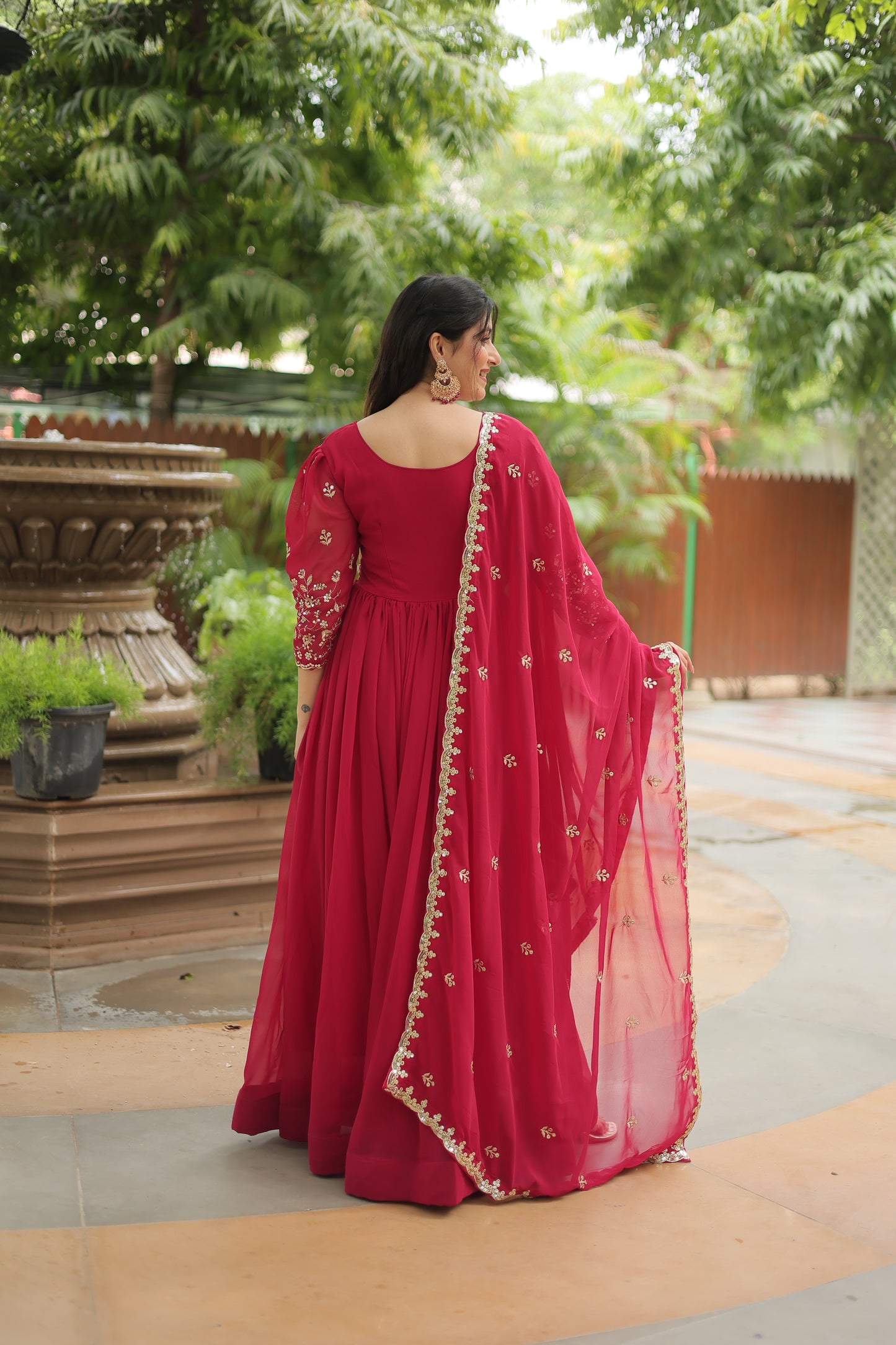 georgette embroidered gown with dupatta
