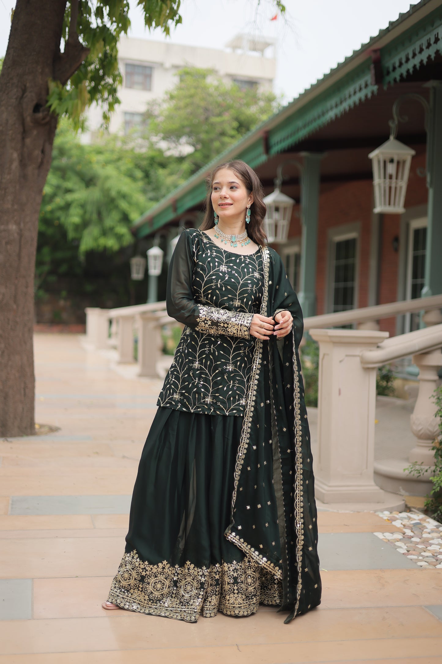 green sharara suit set