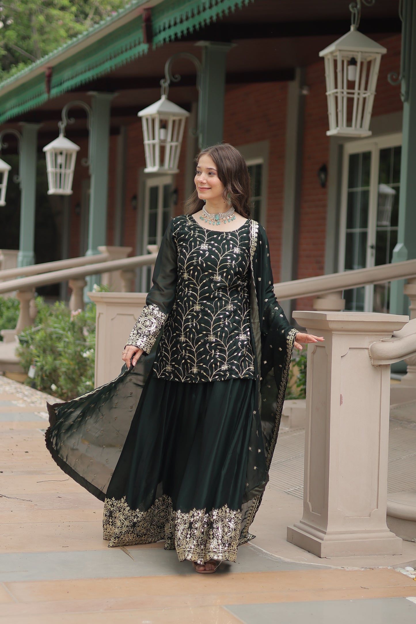 green sharara suit set
