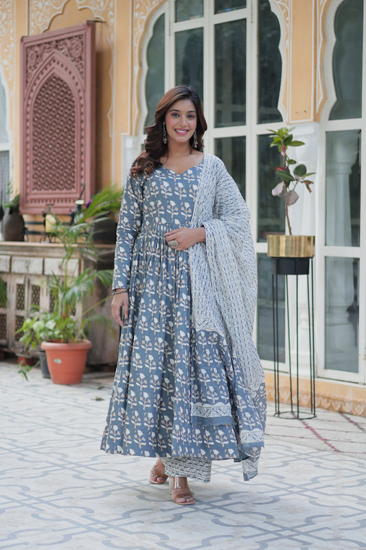 grey cotton kurta sets with dupatta