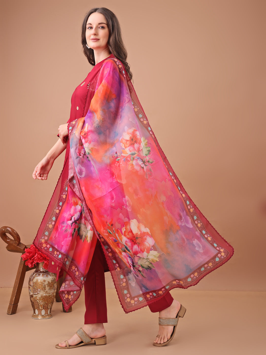 maroon kurta set