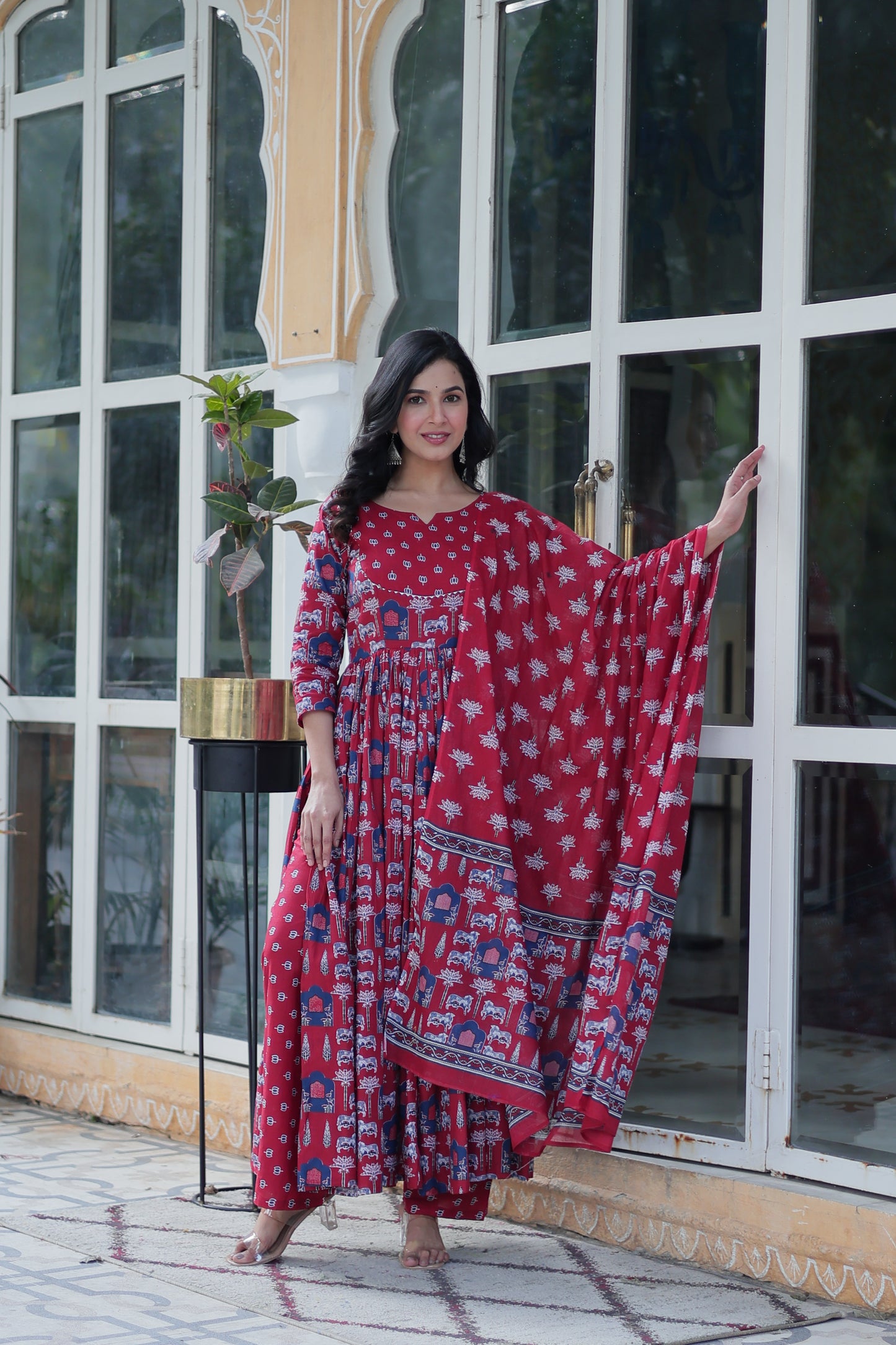 maroon long kurta plazo