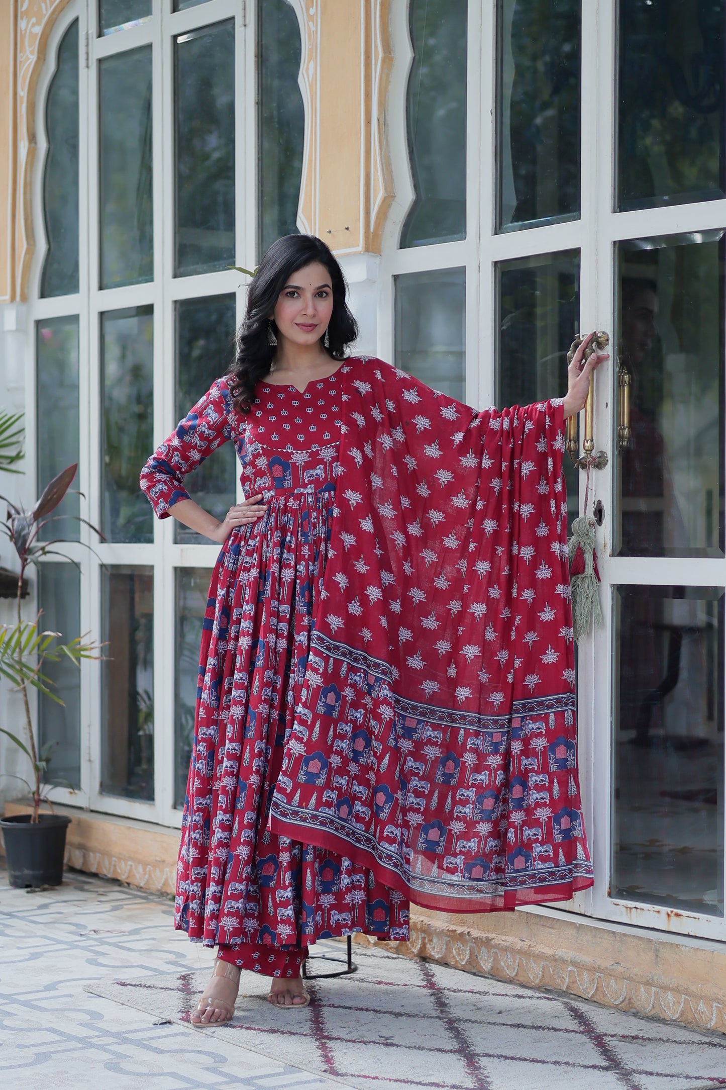 maroon long kurta plazo