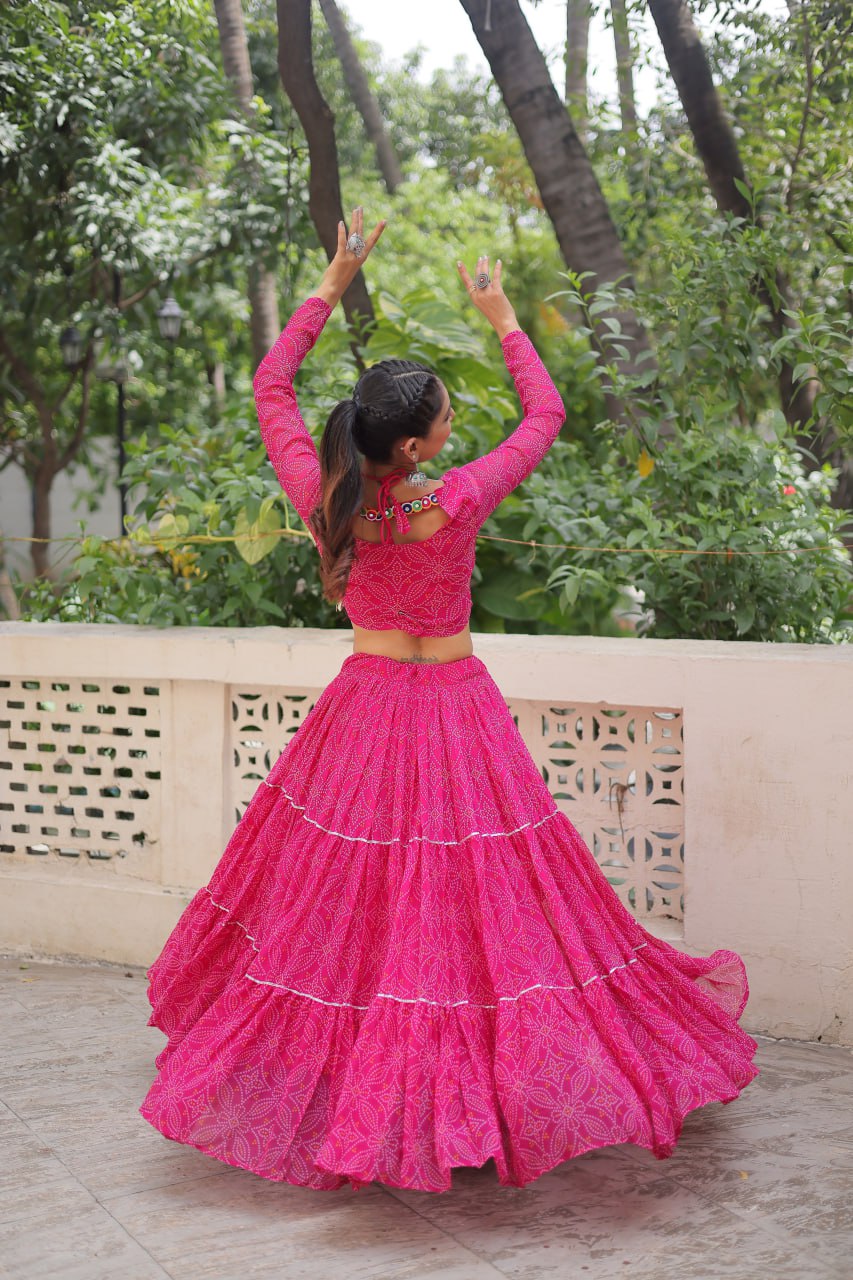 Georgette Bandhej Print with Gotta Patti Lace Work lehenga choli