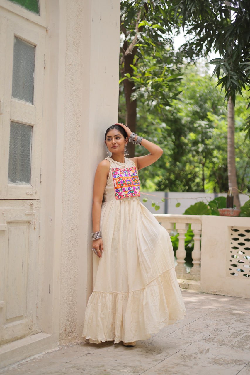 Kora cotten navratri white garba gown
