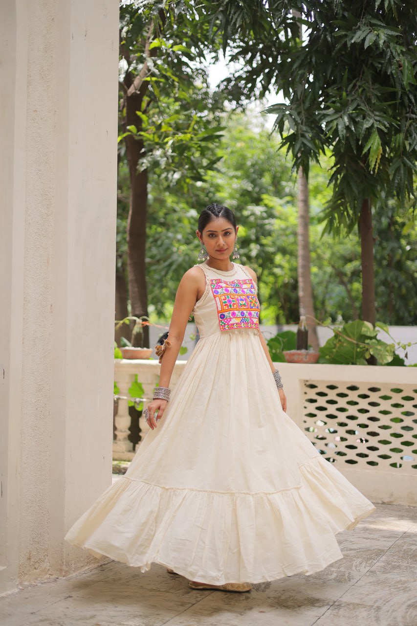 Kora cotten navratri white garba gown