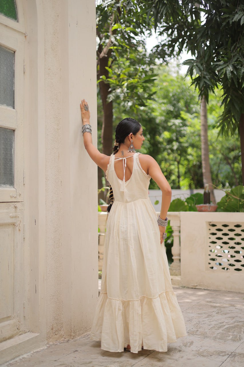 Kora cotten navratri white garba gown