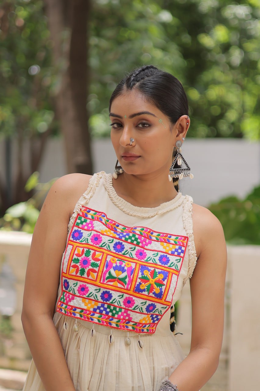 Kora cotten navratri white garba gown