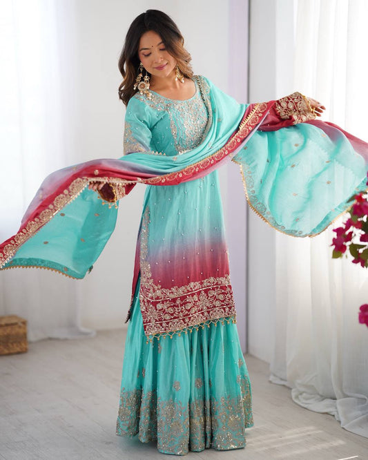 Sky Blue Sharara Dress For Wedding