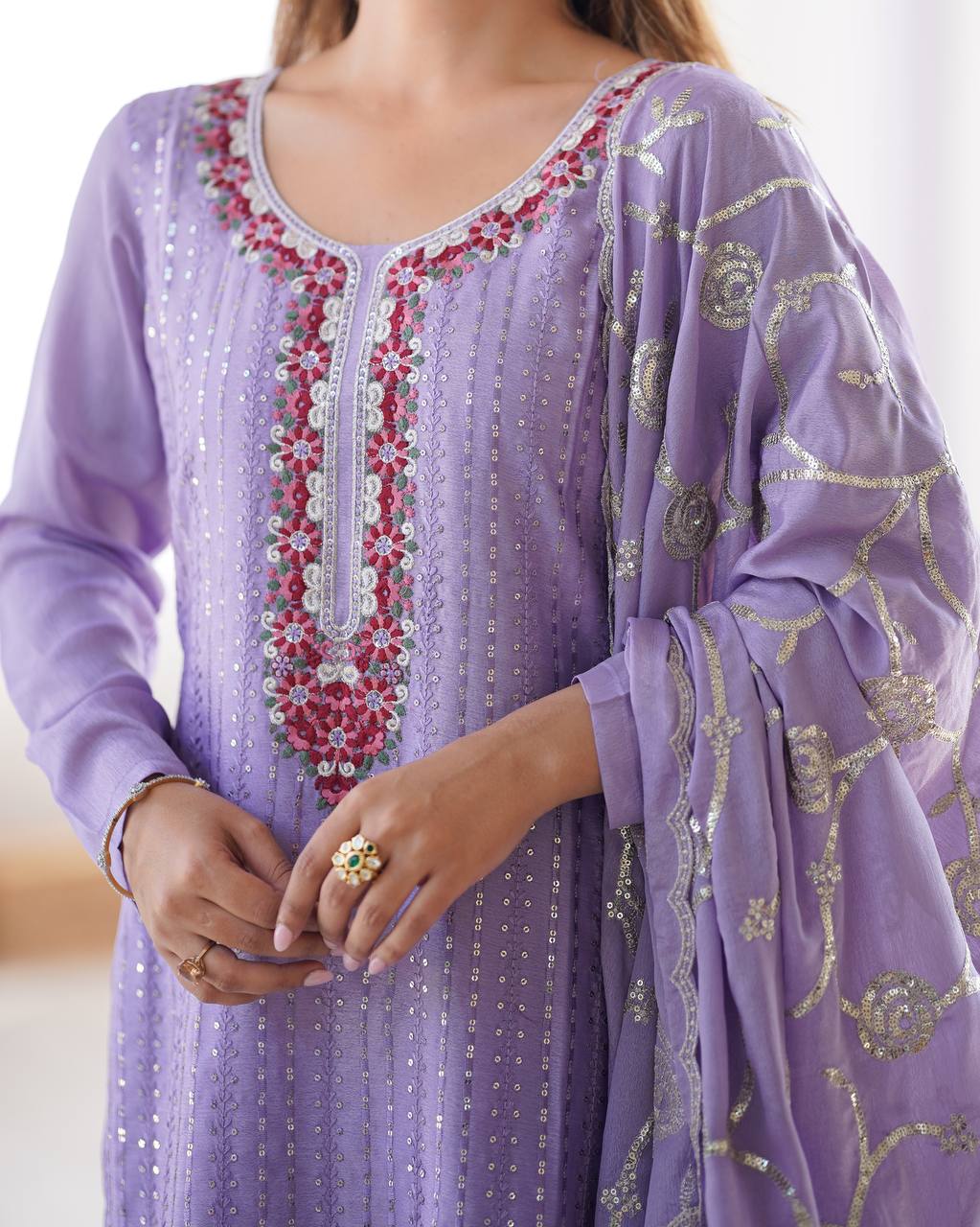 Lite Purple Chinon Kurta Set