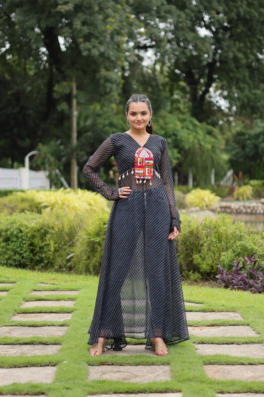 Black Indo-Fusion Style With This Faux Georgette Jacket-Style Kurti