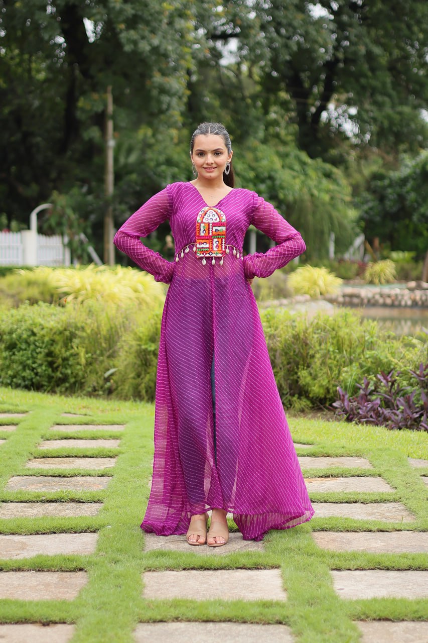 Purple Indo-Fusion Style With This Faux Georgette Jacket-Style Kurti