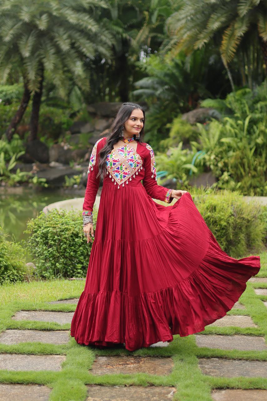Maroon Rayon Garba Dress