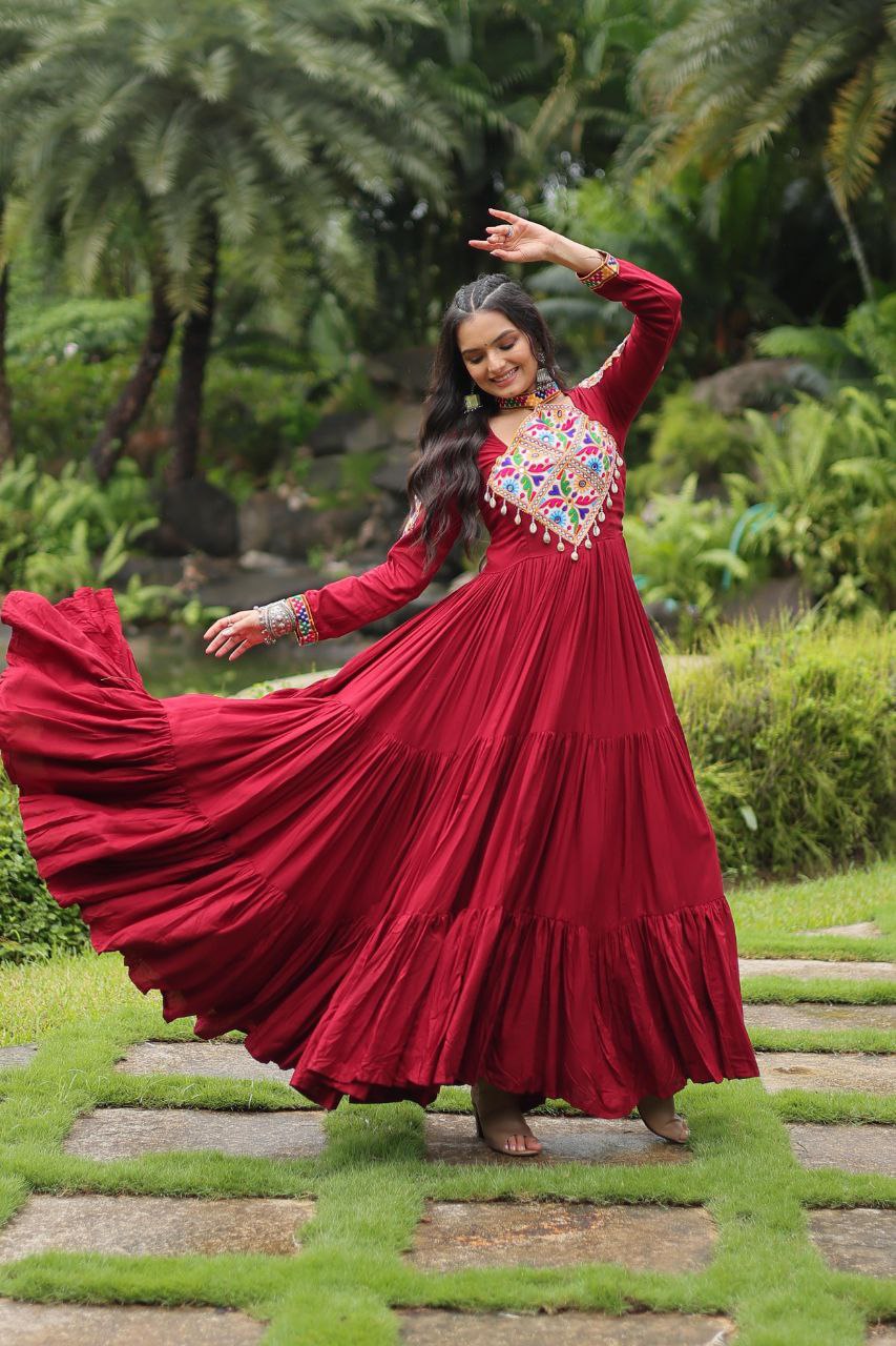 Maroon Rayon Garba Dress