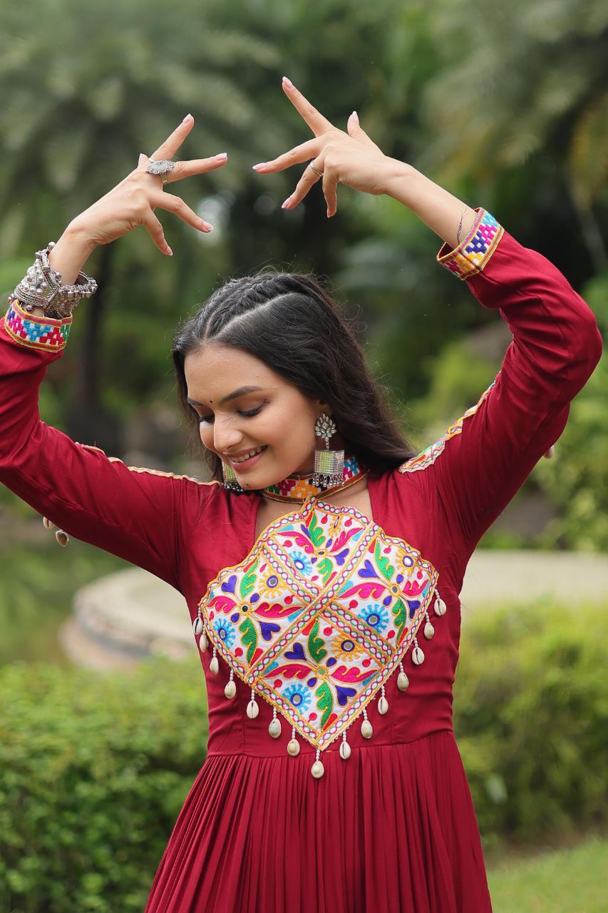 Maroon Rayon Garba Dress