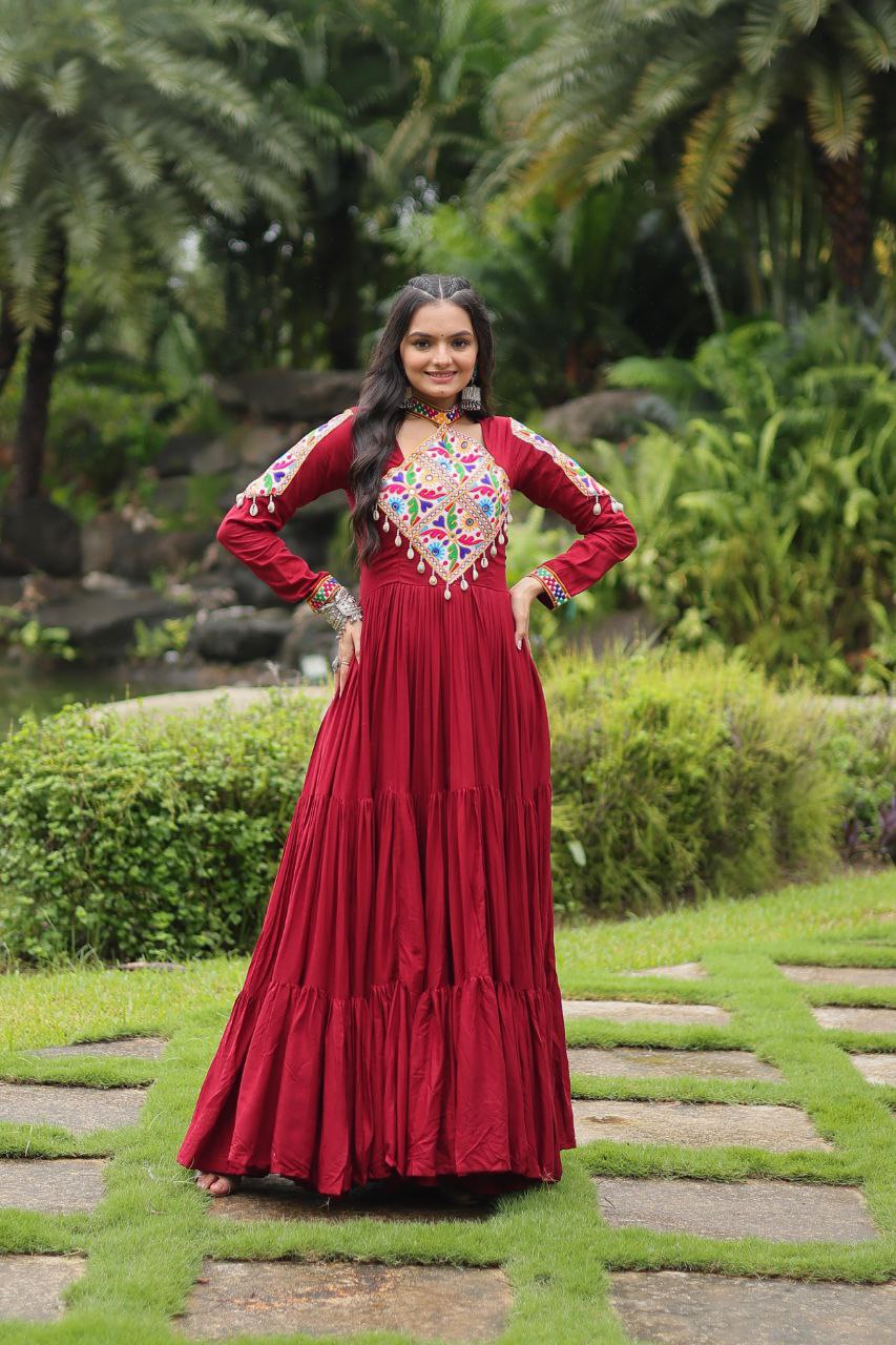 Maroon Rayon Garba Dress