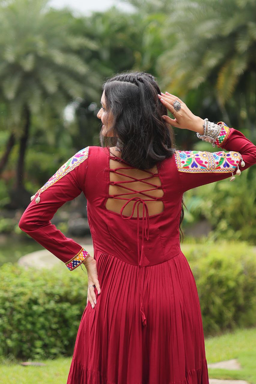 Maroon Rayon Garba Dress