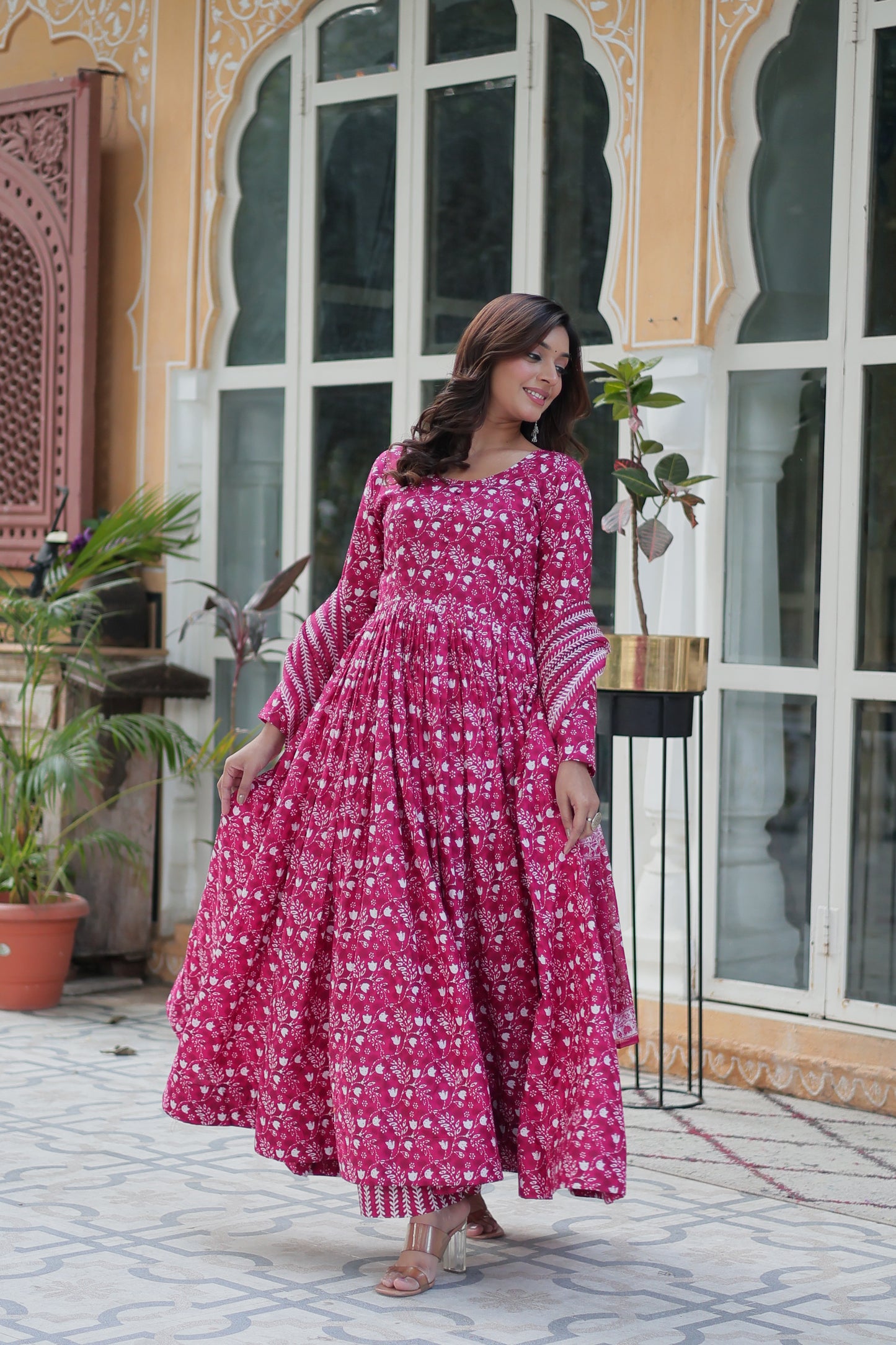 pink cotton kurta with dupatta