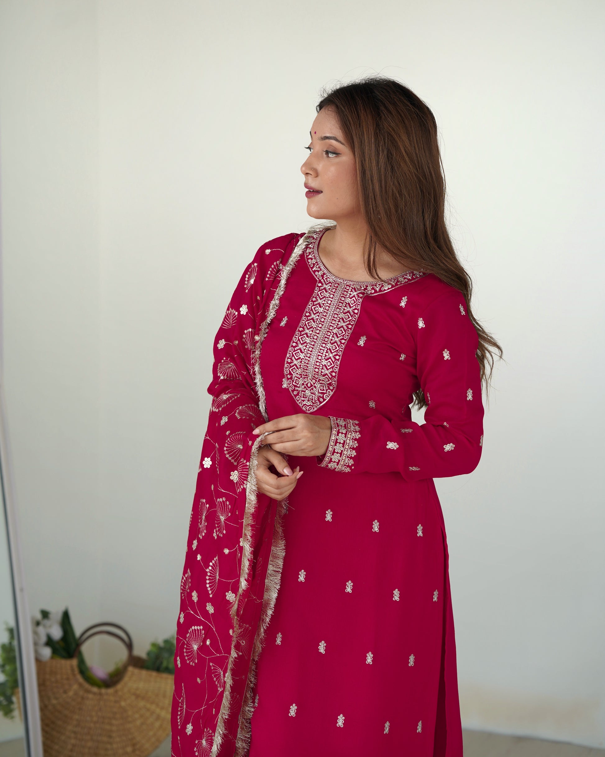 pink embroidered kurta set