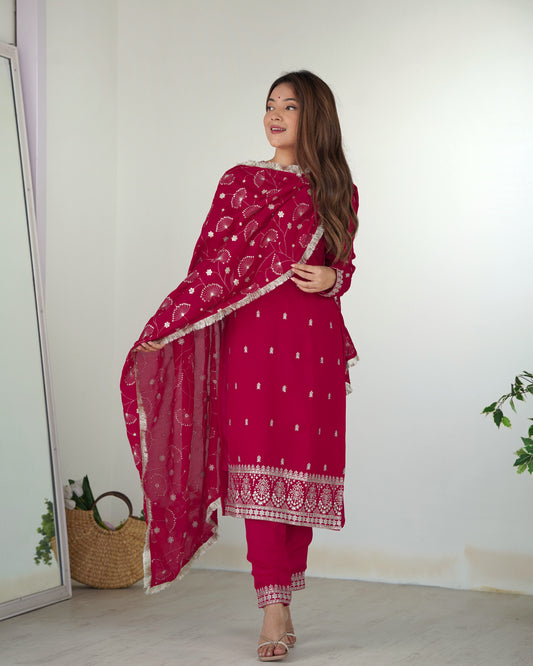 pink embroidered kurta set main