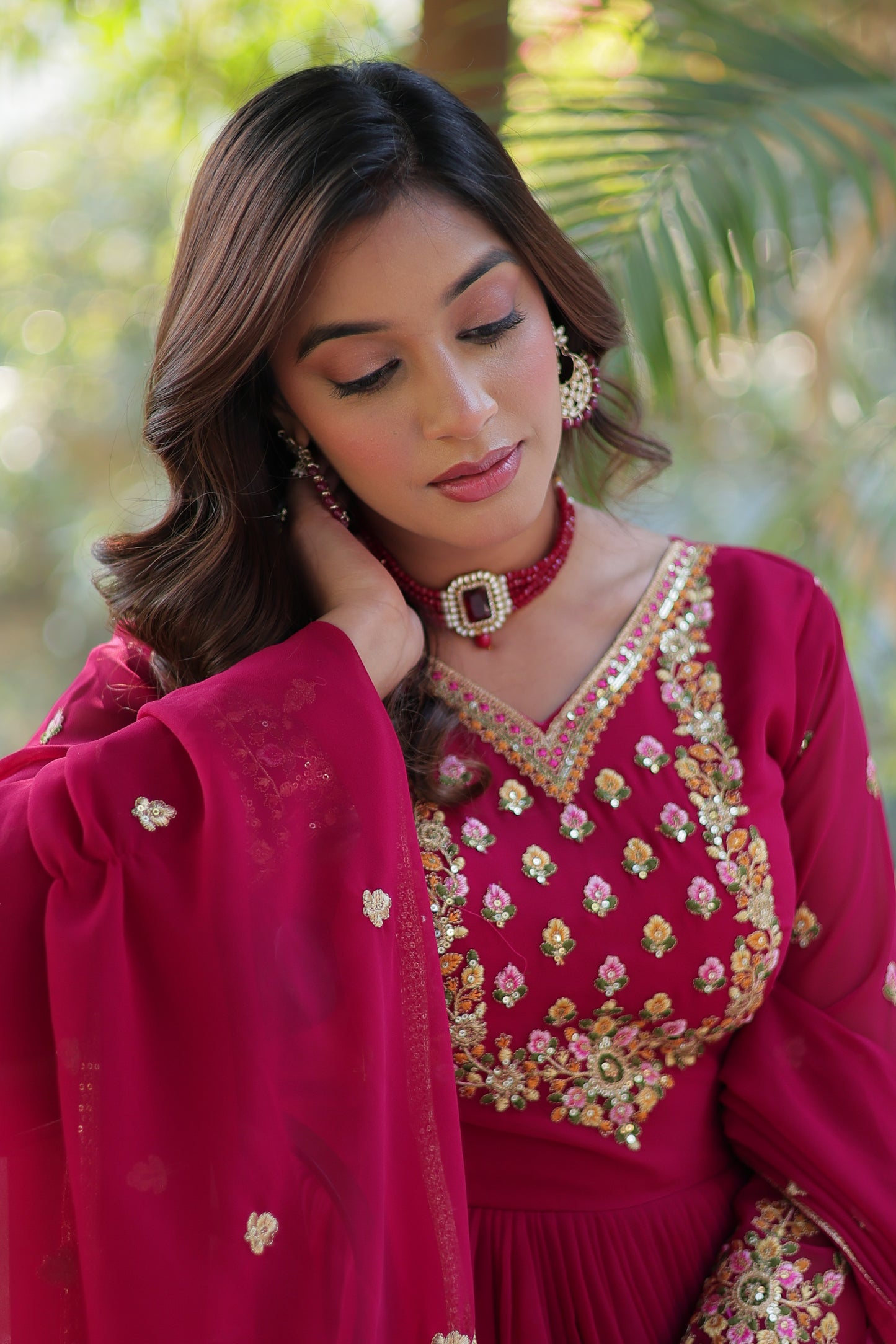 pink gown with dupatta